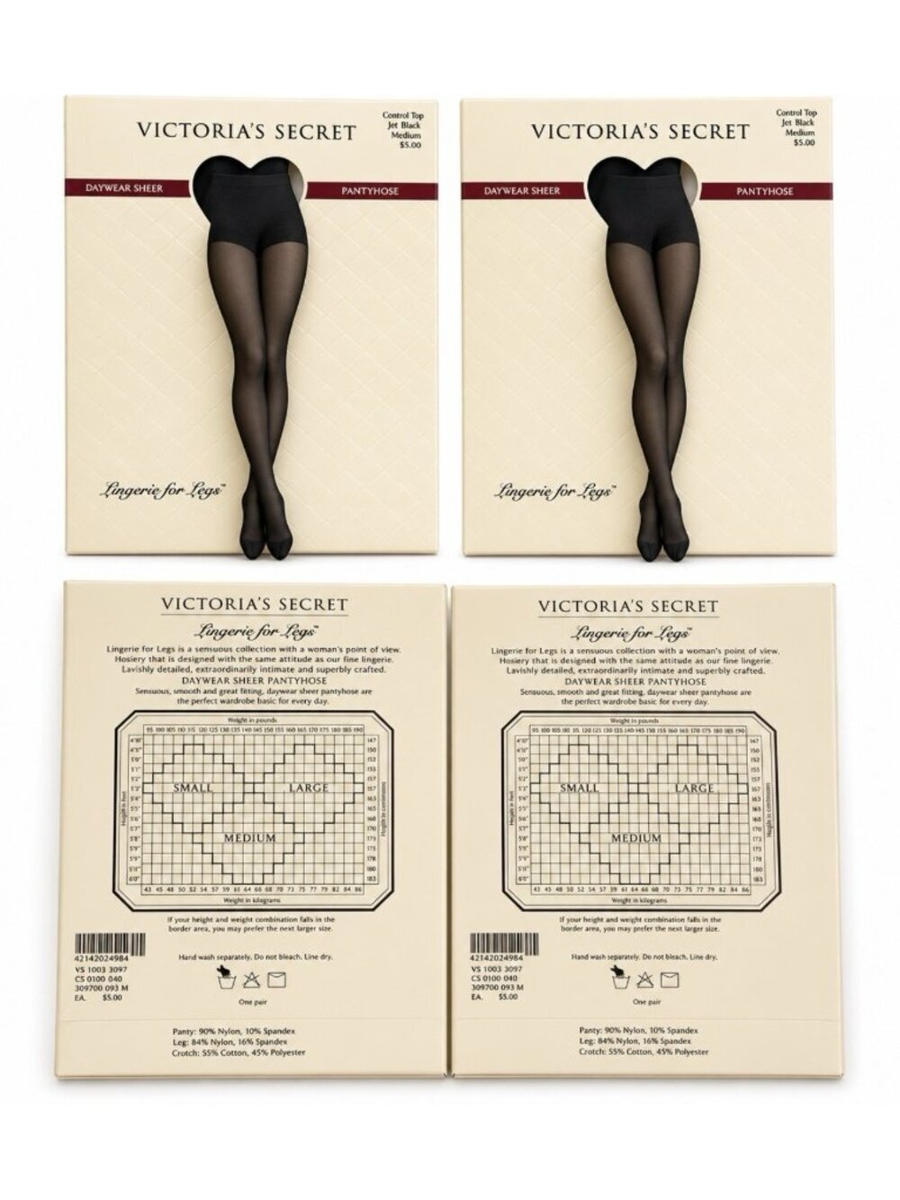NEW Vintage VICTORIA'S SECRET CONTROL TOP SHEER PANTYHOSE Size Medium Jet Black